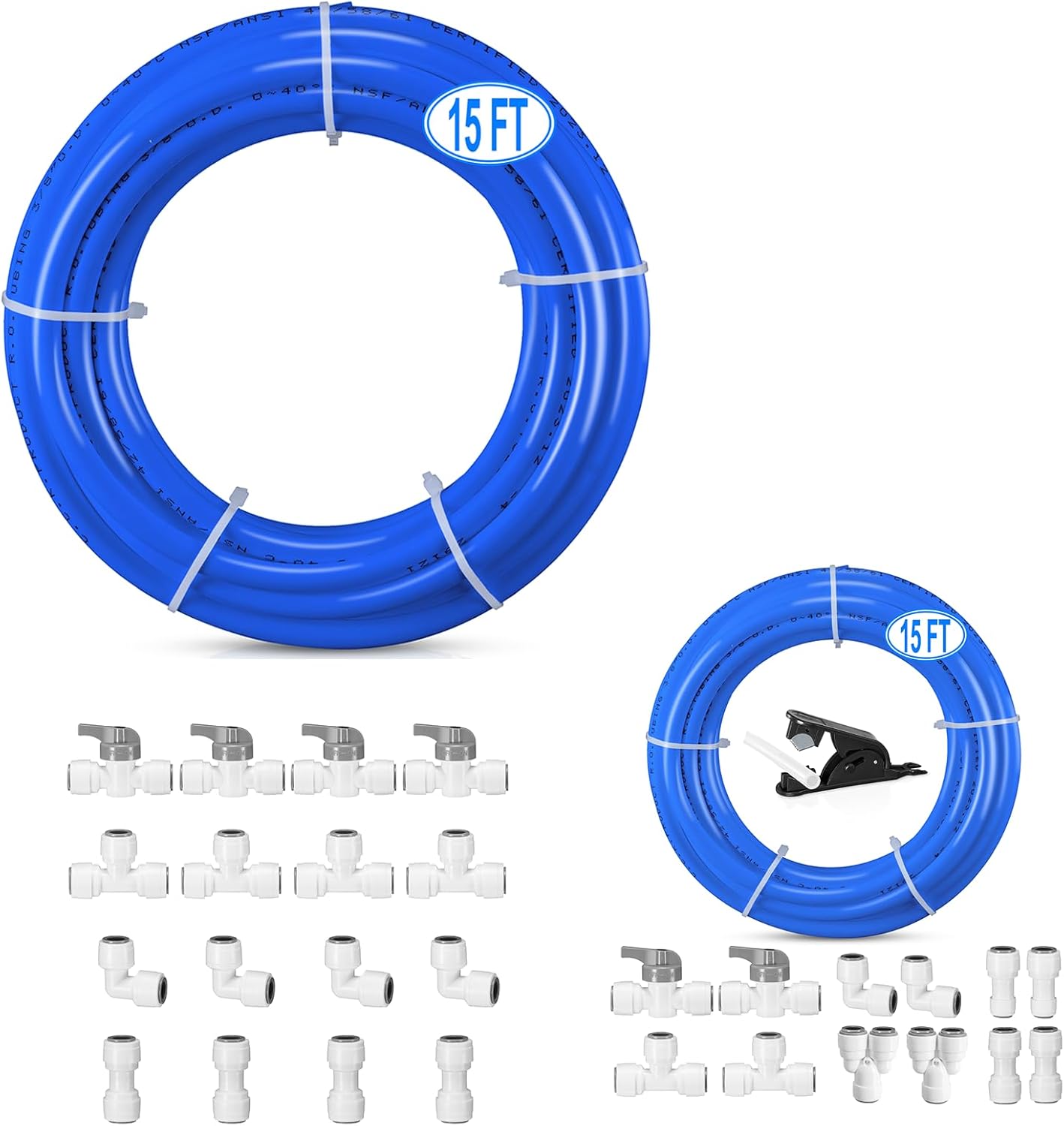25FT 3/8 In O.D.RO Water Tubing + 16Pcs 3/8" O.D.Quick Connect Fittings + 3/8" O.D.RO Water Tubing with 12Pcs 3/8" Quick Connect Fittings for RO Reverse Osmosis Water Purifier Filter System