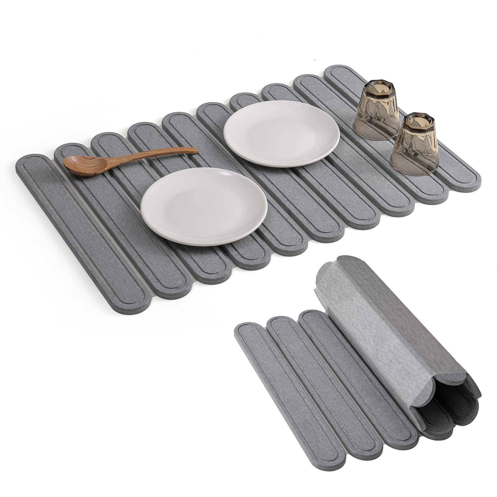 24 x 16 Large Stone Dish Drying Mat for Kitchen Counter, Mist Gray