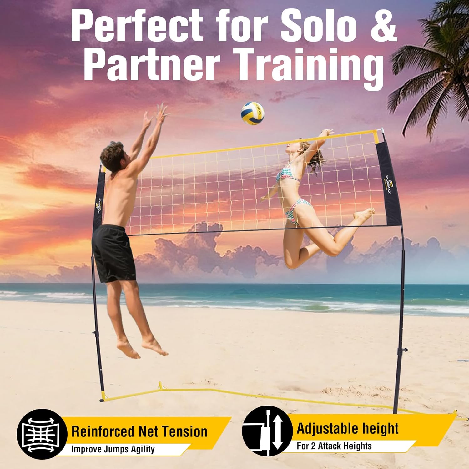 PodiuMax Volleyball Training Equipment, 11x8FT Adjustable 6.5–8 ft, Volleyball Practice Net for Serve & Spike, 2-in-1 Train & Play, Fast Setup, Stable Frame Training Net for Backyard Indoor Outdoor - Image 8