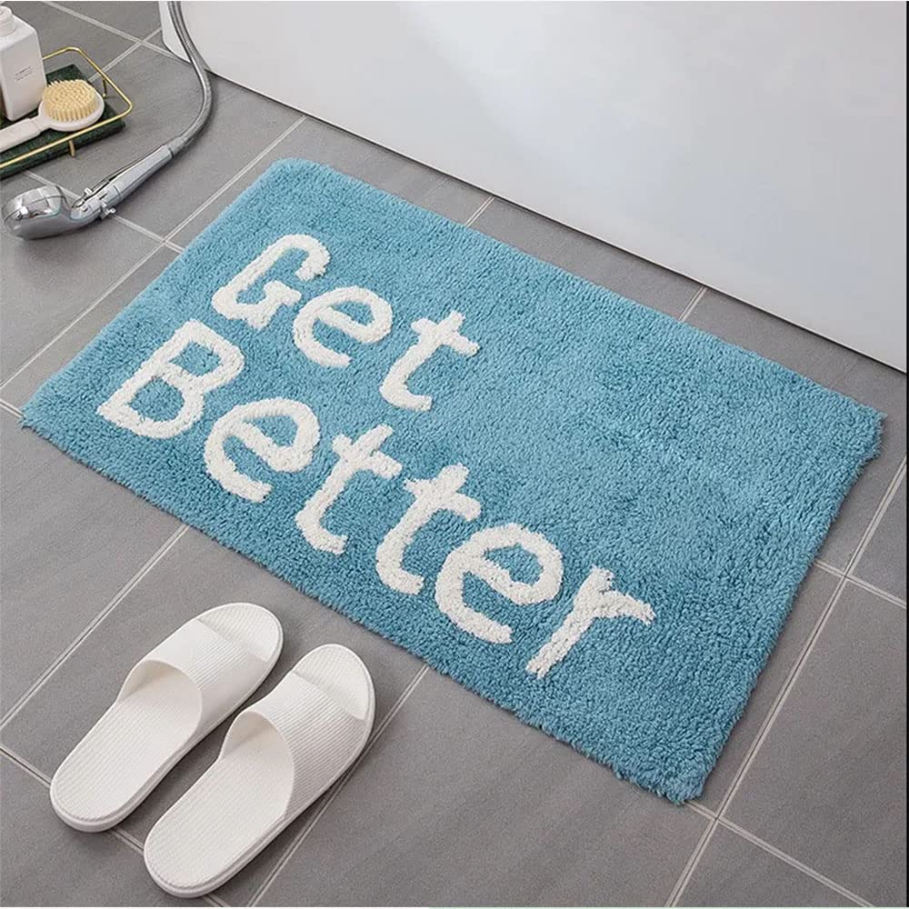 Get Better - Tappeto da bagno in cotone con lettere divertenti, super assorbente, per ingresso, antiscivolo, colore: blu, 50 x 70 cm