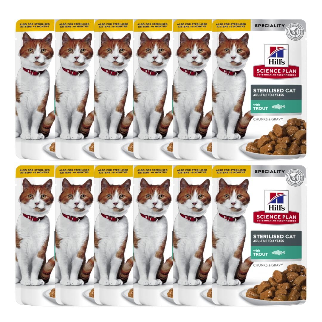 Hill's Feline Sterilised - Sobres de 12 x 85 g, húmedos a la Trucha
