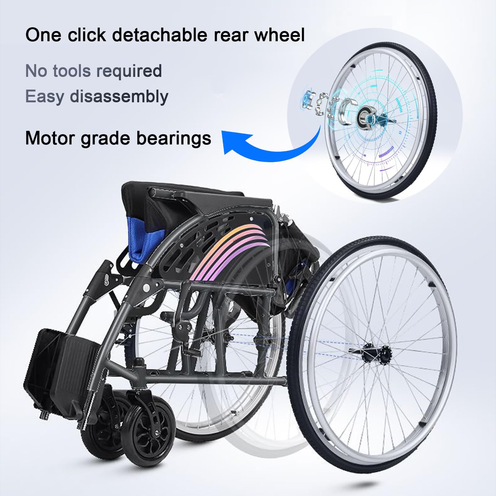 Silla de ruedas manual autopropulsada, silla de ruedas de aluminio plegable ligera con frenos de mano, ruedas traseras de liberación rápida y amortiguador para una fácil movilidad