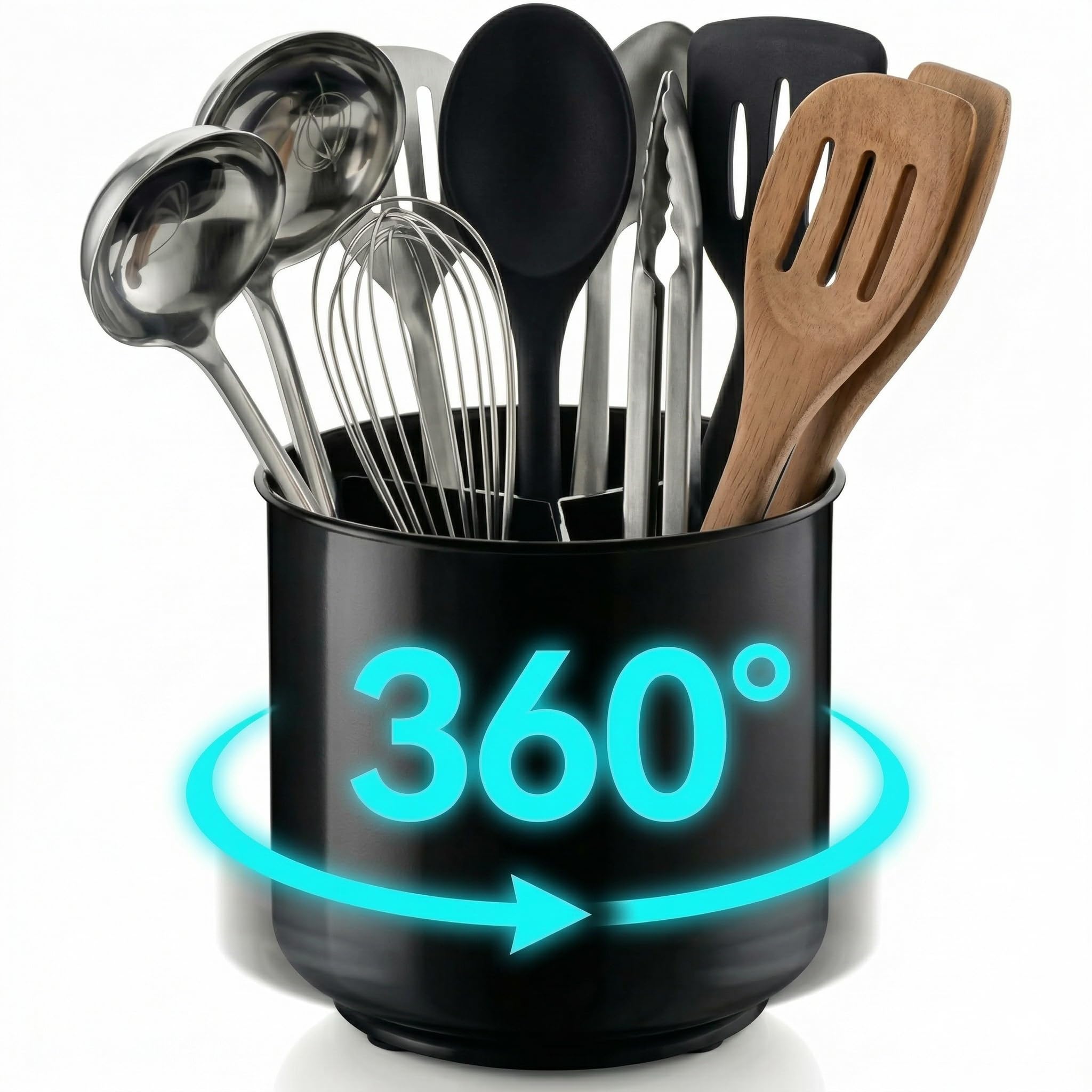 Cooler Kitchen Jumbo Extra Large Sturdy Rotating Black Utensil Holder
