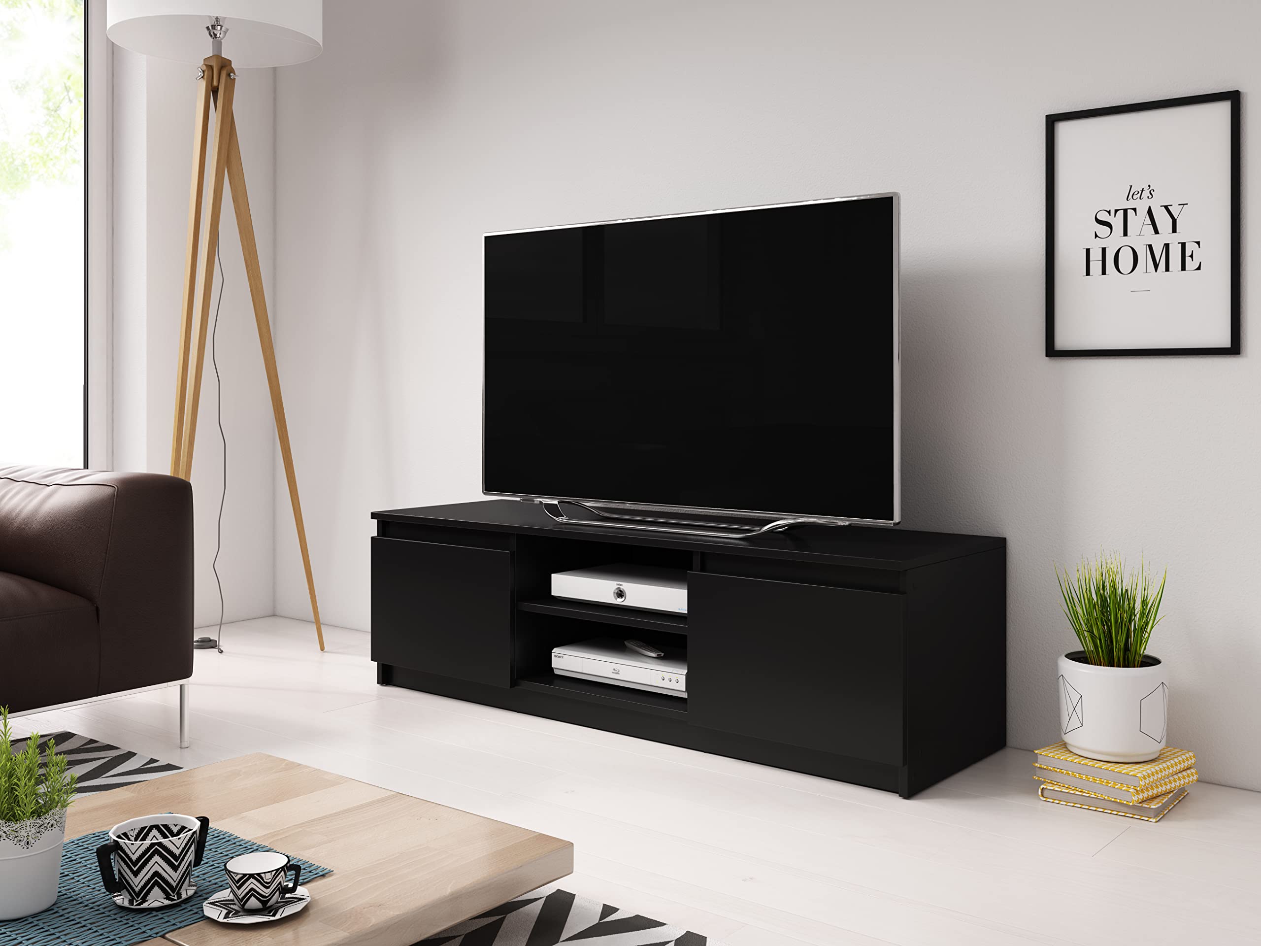 Dingo TV-Möbel, 120 cm, TV-Möbel, mit Füßen, TV-Tisch, Ohne LED-Beleuchtung, (Kastanienbraun) (Schwarz)