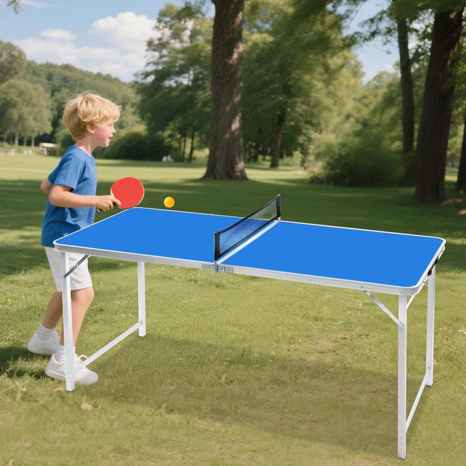 Tavolo da Ping Pong Portatile Pieghevole per Esterno Tavolo da Ping-Pong con 2 Racchette e 3 Palline, per Casa, Sala Divertimento, Scuola, Esterno, Interno