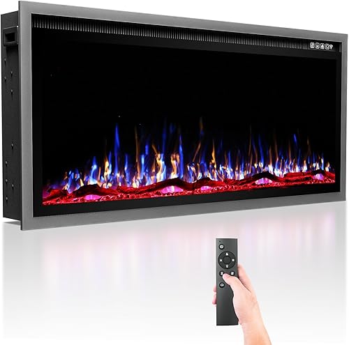 Miniatura 8 de Chimenea eléctrica de 60 pulgadas montada en la paredempotrada, inserto de chimenea eléctrica con 5100BTU para habitación de 410 pies cuadrados,