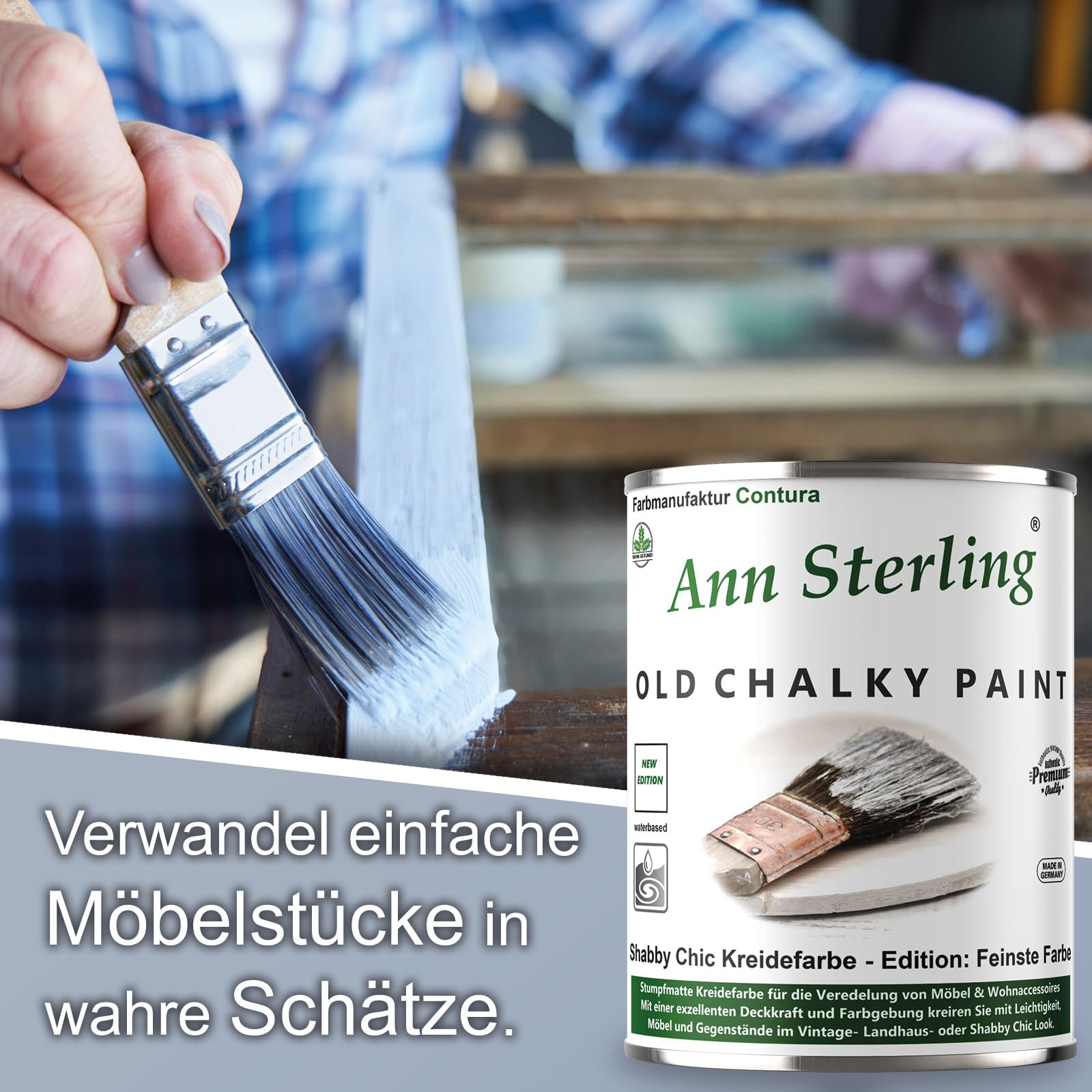 Ann Sterling 1Kg. Kreidefarbe Shabby Chic Feinste Farbe Innen und Außen Möbellack Bastellfarbe (Oldwhite Altweiß 01)