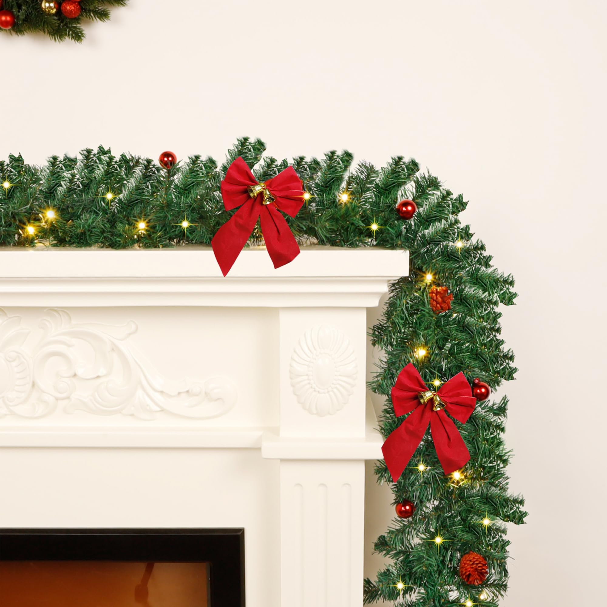 ATDAWN 9 FT Christmas Garland, Battery Operated Prelit Garland