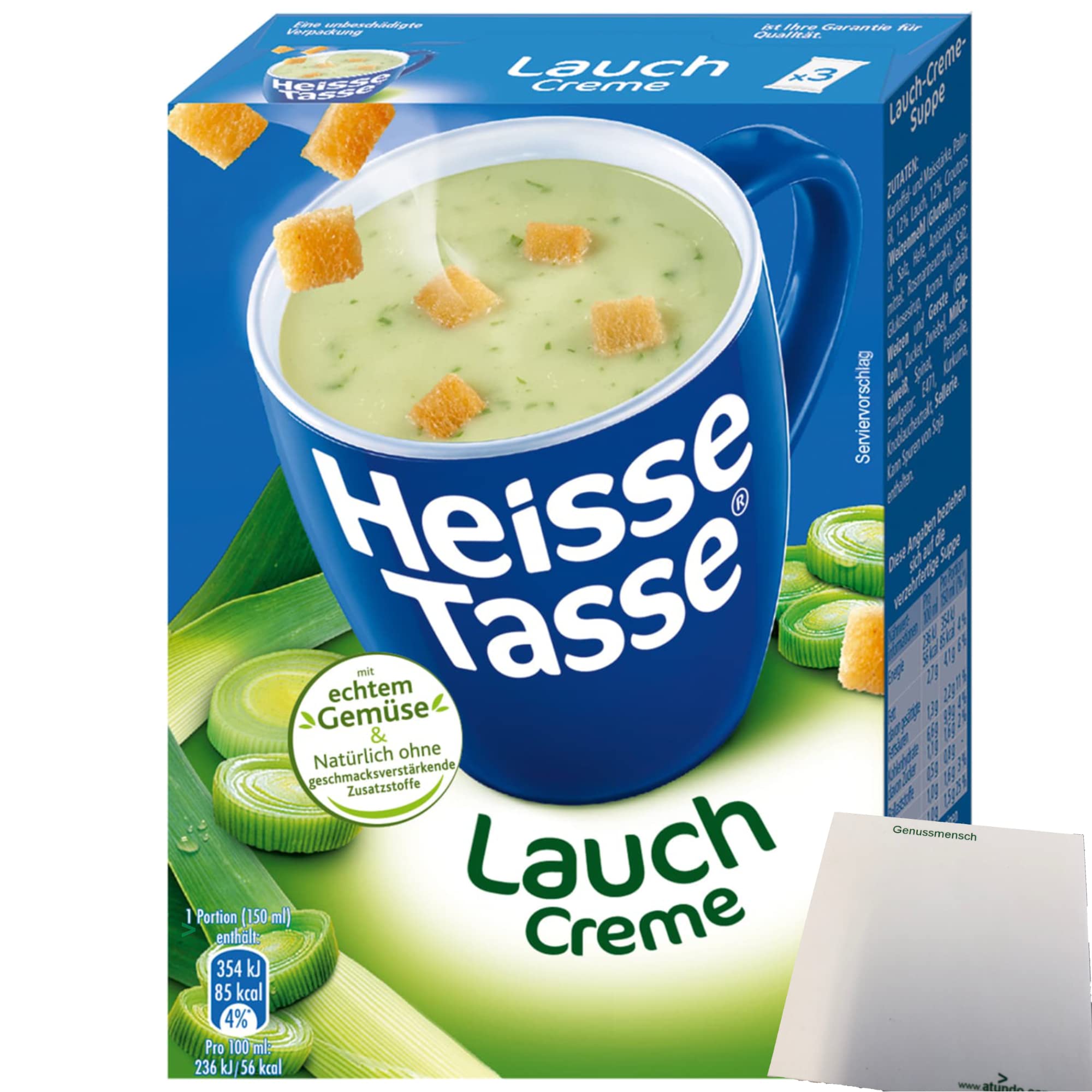 Erasco Heisse Tasse Lauch Creme Suppe 12er Pack (36 Beutel a 17,66g) + usy Block