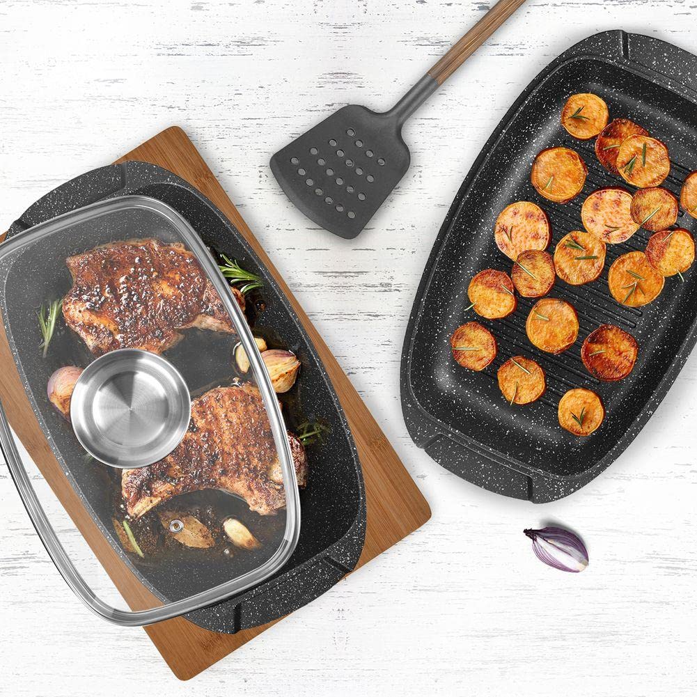 orion group Granitowa brytfanna z powłoką granitową, garnek do duszenia z pokrywką, patelnia grillowa 3 w 1 Grande 5 l