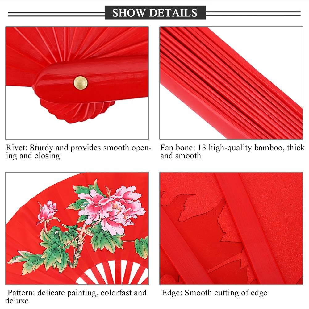 VGEBY1 Fan de Taichi, Eventail de Combat de Kung Fu, Main Droite, Eventail Chinois avec Sac de Rangement(Rouge)