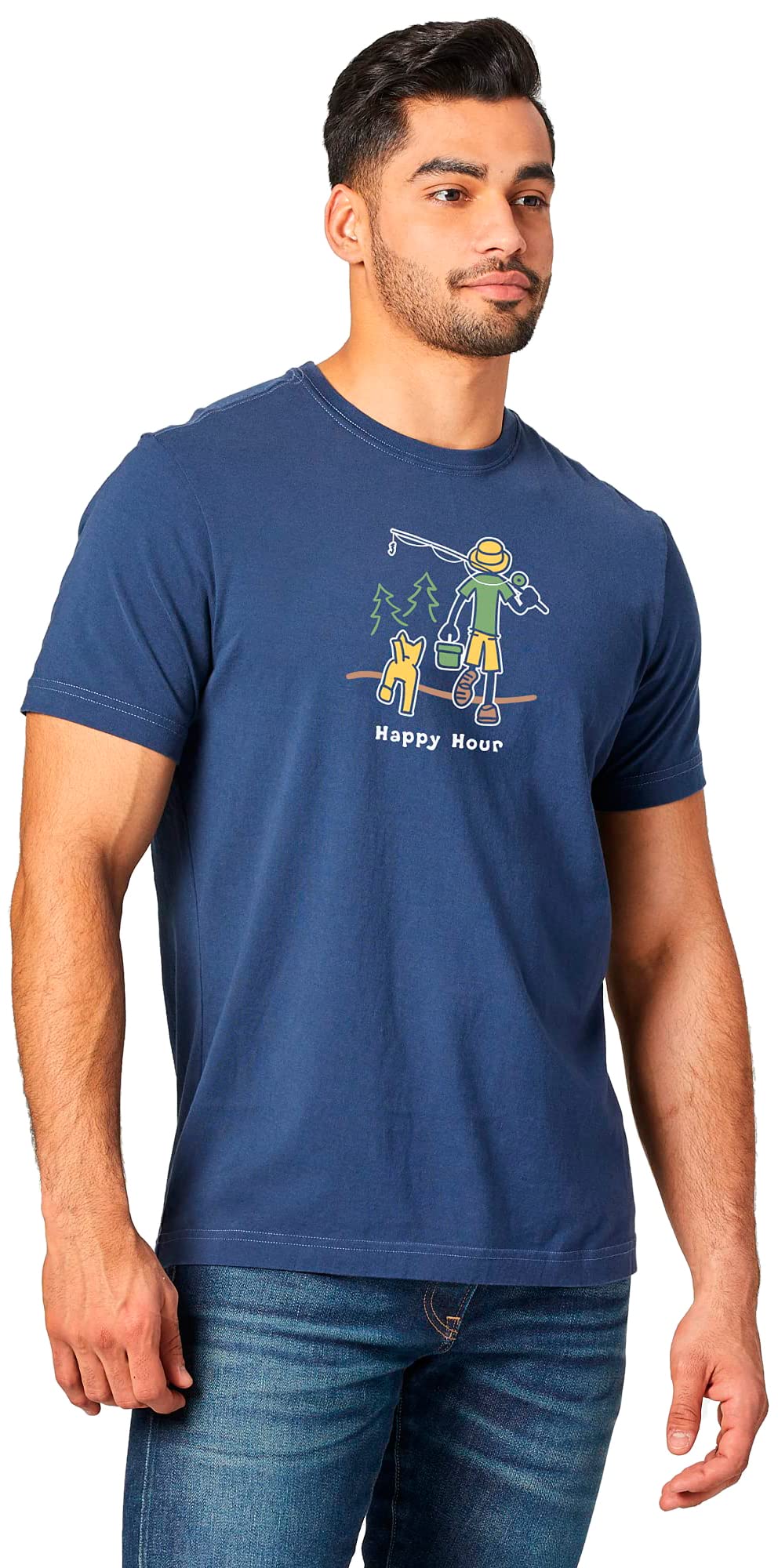 Life is GoodMen's Crusher T, Short Sleeve Cotton Crew Neck Graphic Tee Shirt, Happy Hour Fish
