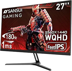 SANSUI 27 Inch WQHD 2560 x 1440 IPS Gaming Monitor, 180Hz 1ms Computer Monitor, DP 1.2 x2 | HDMI 2.0 x2 | VESA Mount, 120% sRGB HDR Eye Care Metal Stand (DP Cable Included)