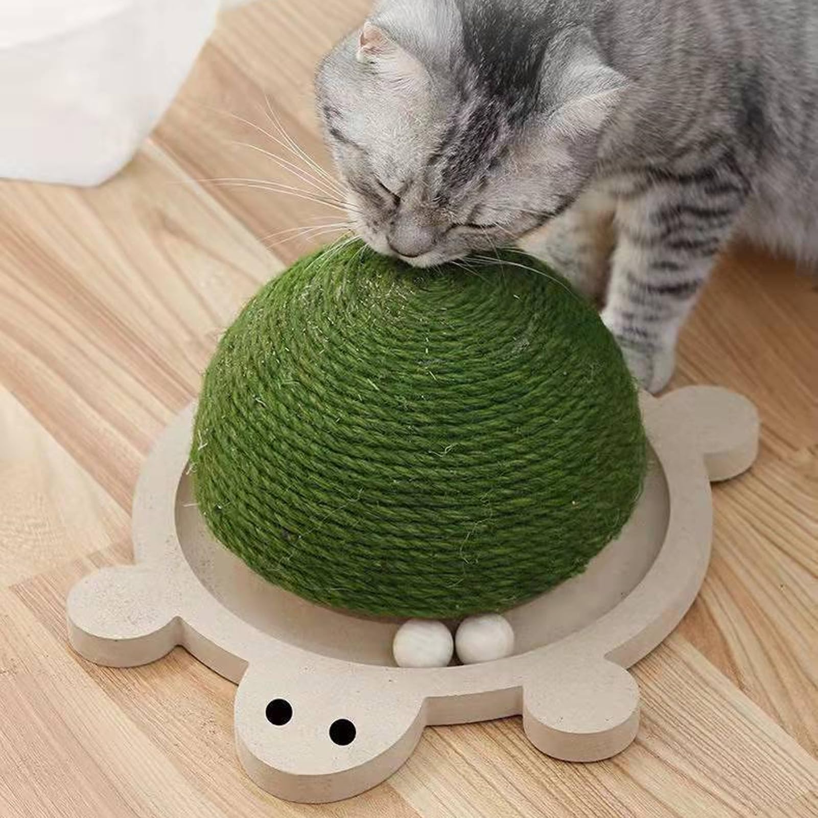 Juguete para Gatos, Pelota de Sisal para Gatos Pequeños y Medianos, Juguete Interactivo, Pelota para Gatos con Pista de Rodillos y Base de Madera para Gatos de Interior