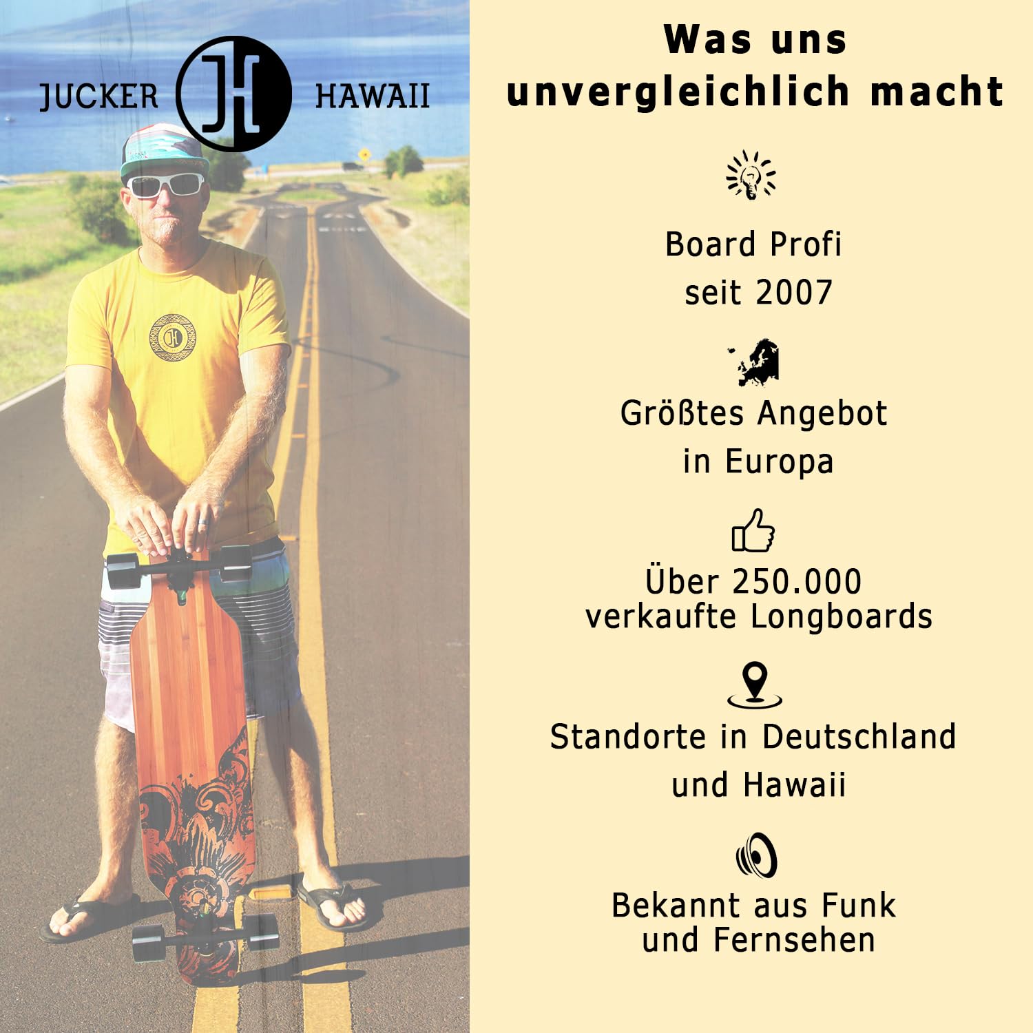 JUCKER HAWAII Skateboard Deck Nuha 8.5 und 8.25 Inch - Erstklassiges Profi Skateboard Deck aus kanadischem Ahorn und Walnuss inkl. Logo Griptape