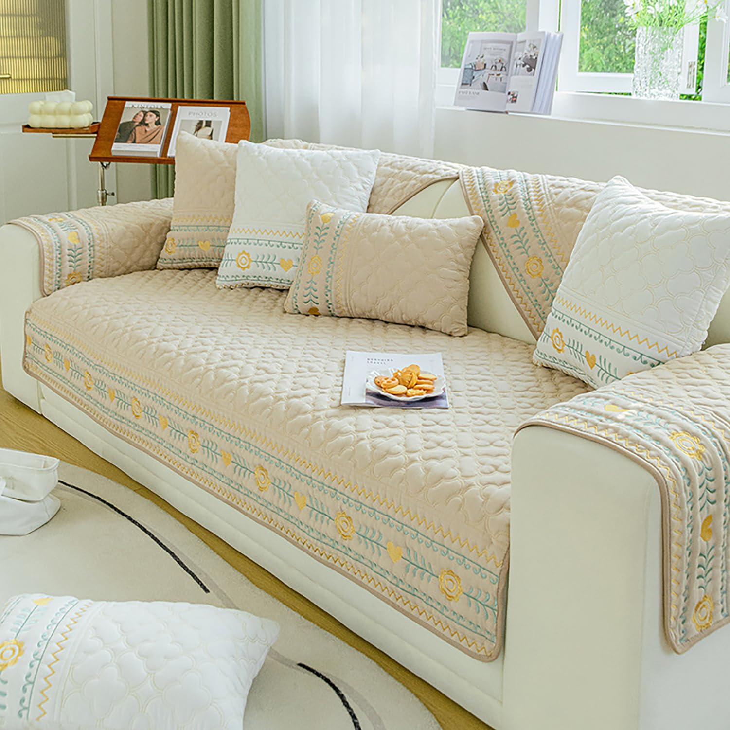 NEIGHBORHOOD FOLDING SOFA/SOFA COVERセット Amazon.com: KCCRHIN Embroidery Couch Cover Soft Thick Sofa Cover