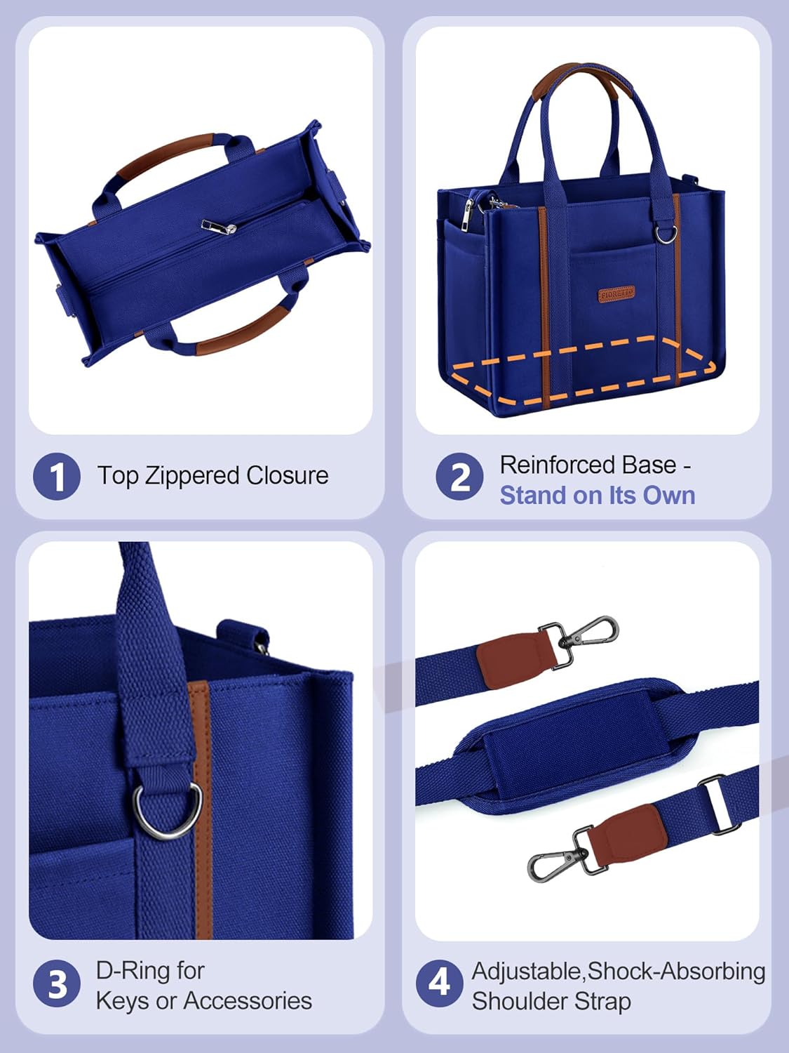 FIORETTO Women’s Canvas Tote Bag Purse with Zipper, Multi Compartment & Reinforced Bottom, Ideal for Work, Bible, Travel - Image 8