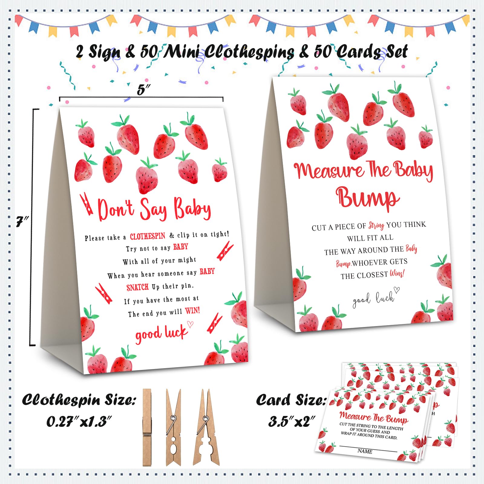 2 Strawberry Baby Shower Game,Don't Say Baby Clothespin Games,Measure The Baby Bump,Baby Shower Decorations,Baby Shower Game Gender Neutral,Baby Shower Package,Funny Baby Shower Games-4