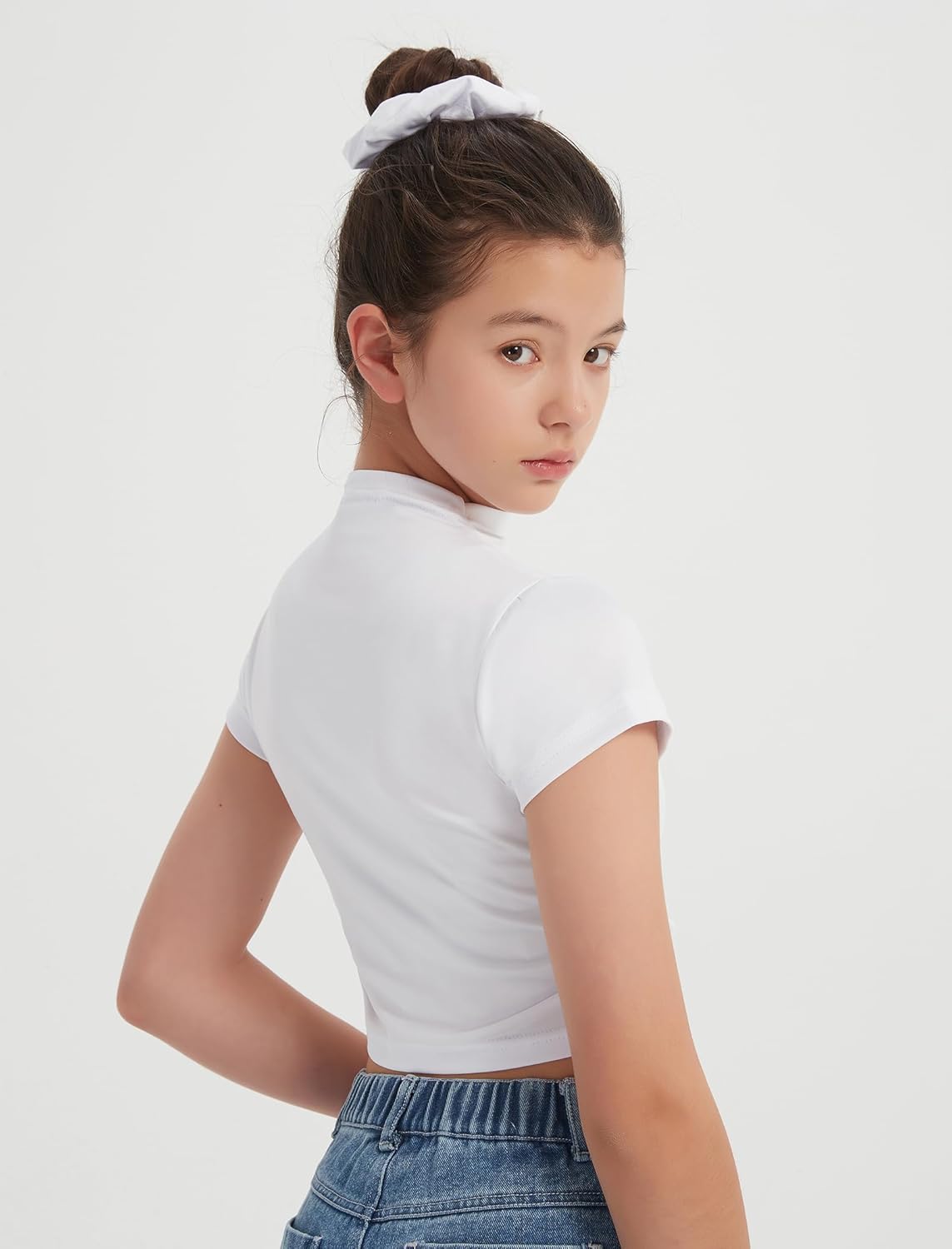 EXARUS 3 Pack Girls Crop T Shirts Square Neck Ruched Tight Teen Short Sleeve Top Fitted Cute Slim Trendy Basic Baby Tee - Image 2