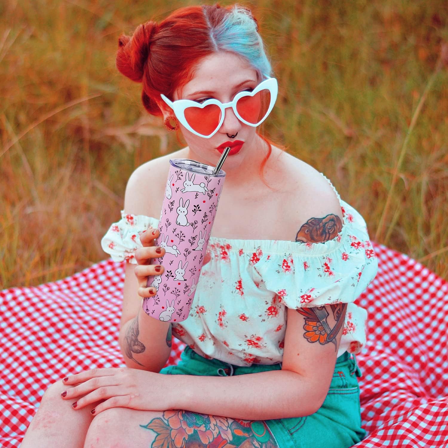 Cute Bunny Tumbler With Lid and Straw, Gifts for Women Girls, Pink Kawaii Rabbit Coffee Mug Cups Water Bottle, Stainless Steel Thermal Insulated Tumblers 20 Oz, Birthday Easter Gifts - Image 3