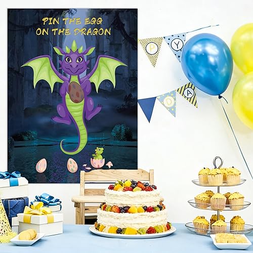 Miniatura 7 de Pin de juego de fiesta de dragón, el arco en el dragón, paquete de 36 calcomanías de huevo de dragón para niños, tema de dragón, Halloween, Navidad,