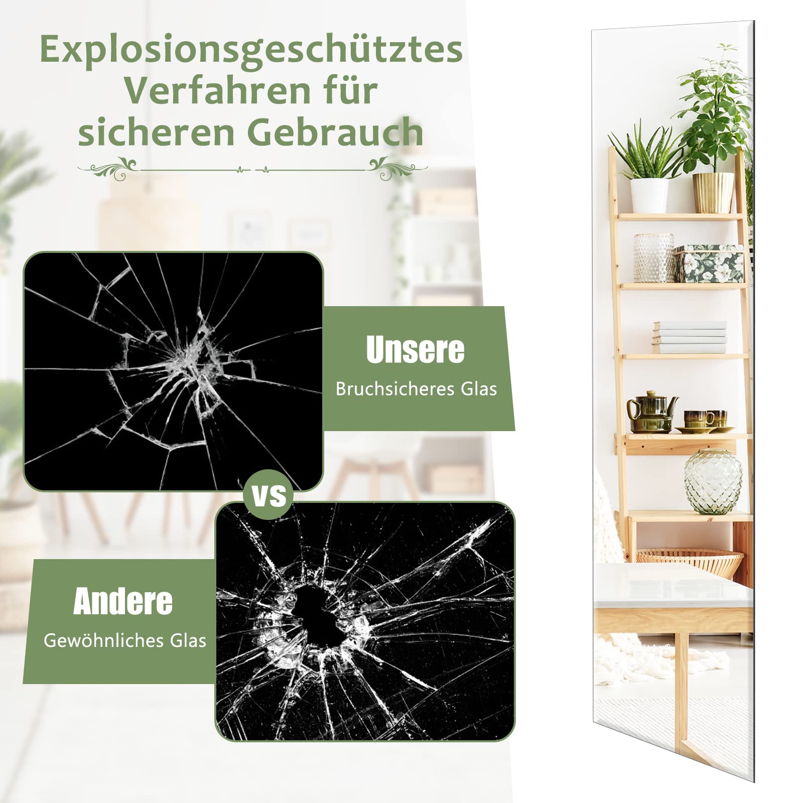 GOPLUS Ganzkoerper-Wandspiegel, 110 cm x 38 cm, rahmenloser rechteckiger Spiegel mit Zubehoer zur Wandmontage, Langer Schminkspiegel für Schlafzimmer, Wohnzimmer, Umkleidekabine
