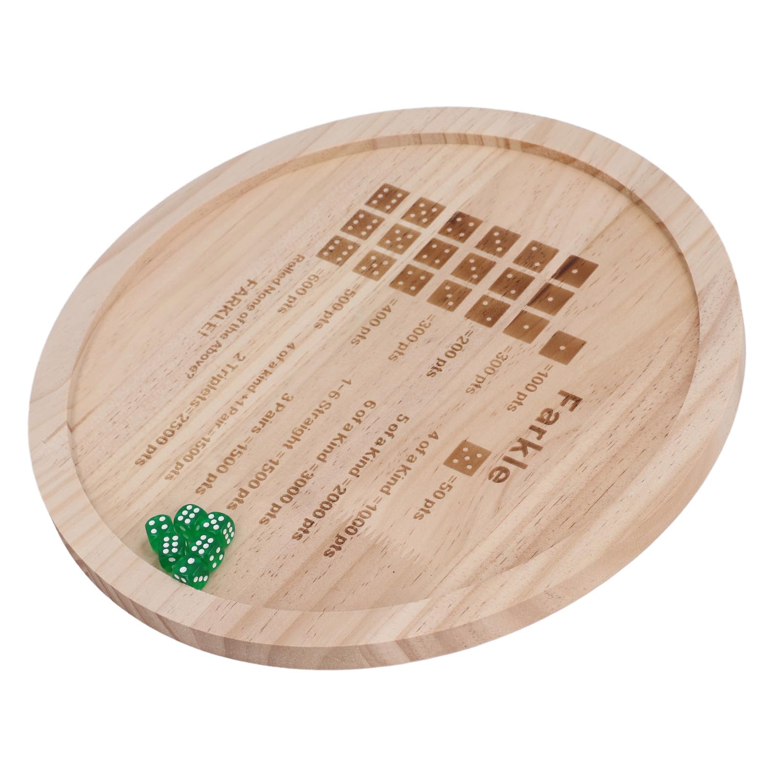 Bewinner Farkle Jeu de Dés avec Plateau en Bois, Comprend 6 Dés et Un Sac de Rangement, Améliore Les Mathématiques et Les Compétences Cognitives pour Les Soirées de Jeux en Famille (Rond 30cm)