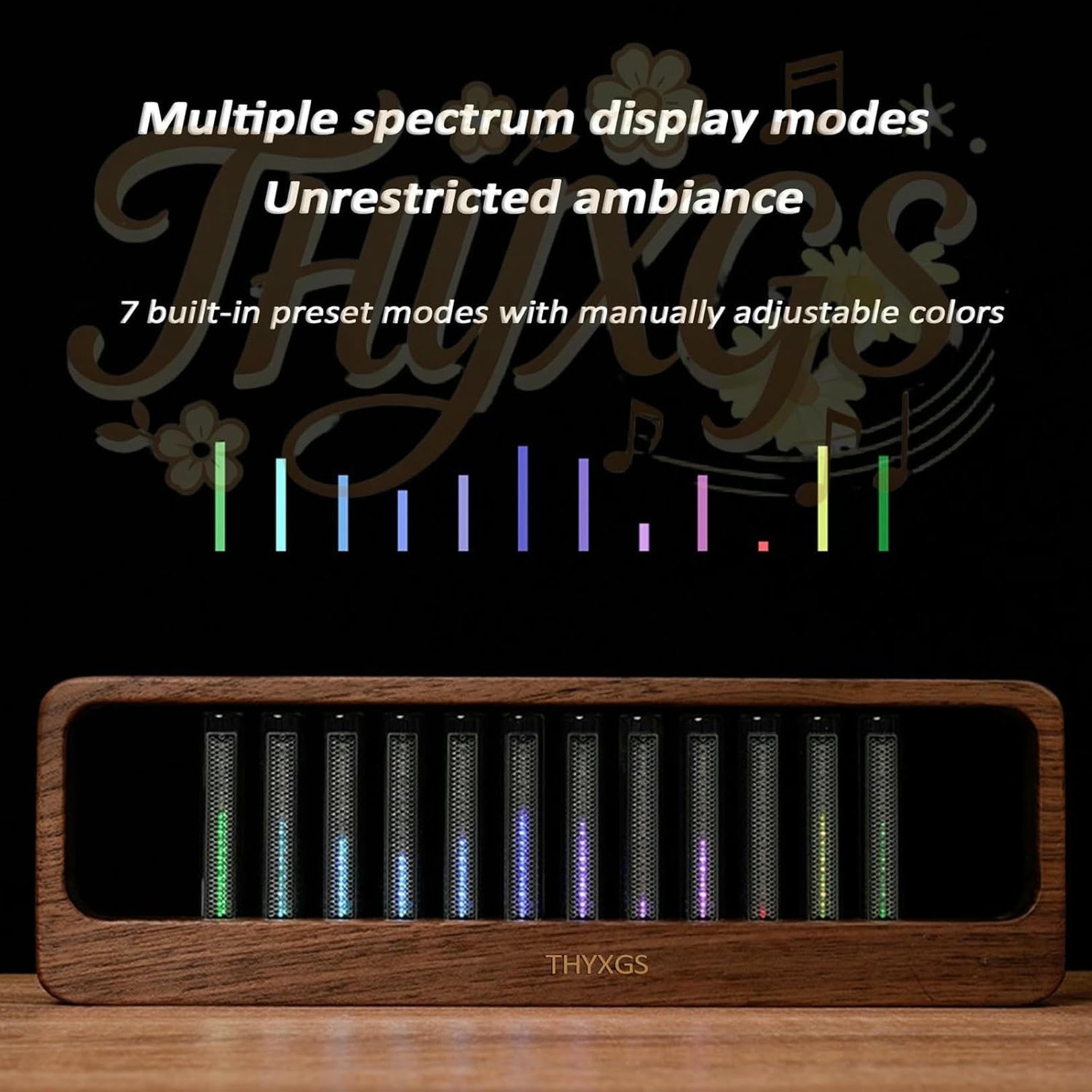 Lampada analizzatore di spettro audio, display RGB per pickup audio, luce tubolare Nixie musica, pickup microfono ad alta sensibilità, 7 modalità preimpostate, perfetta per gli appassionati di musica