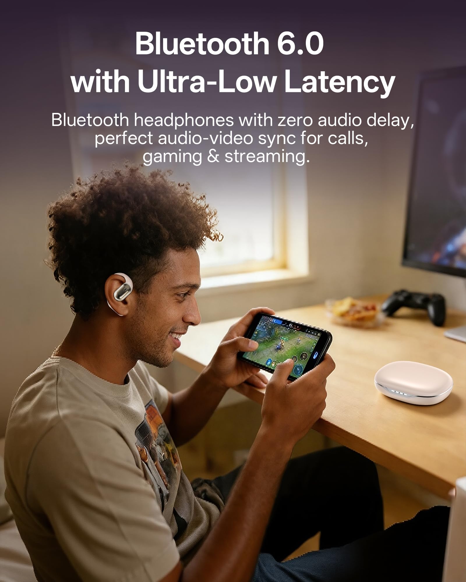 Cuffie aperte con ganci per le orecchie, auricolari wireless Bluetooth 6.0 con microfono, suono stereo, ultra-confortevoli, 60 ore di autonomia, auricolari impermeabili IPX7 per corsa e