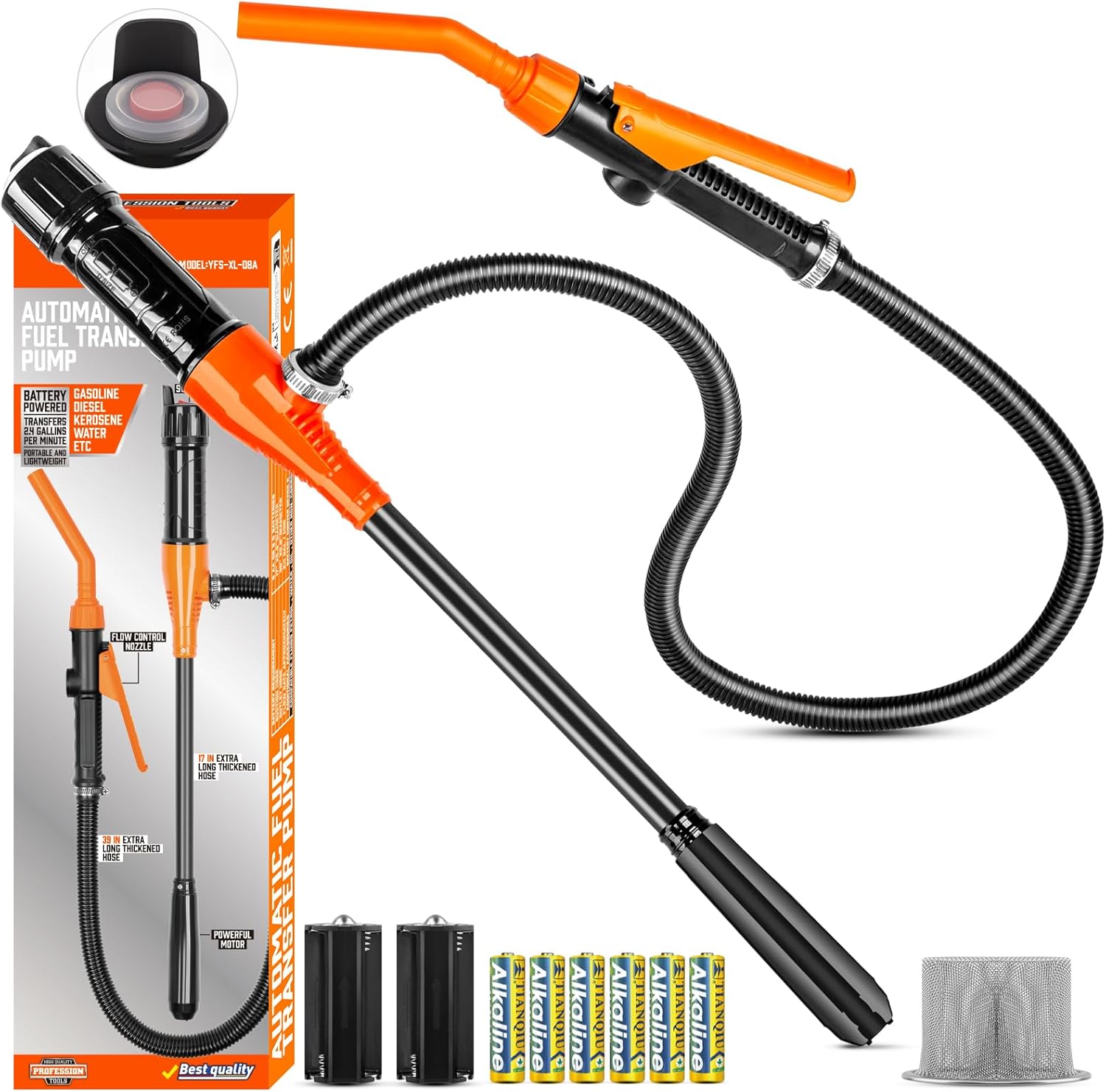 Fuel Pump, Battery Portable Transfer Pump, Operated Siphon Pump With Removable Filter 2.6 GPM, Waterproof Switch, No Assembly Required, For Gas, Fuel, Water, Multi-Use Transfer Pump Medium