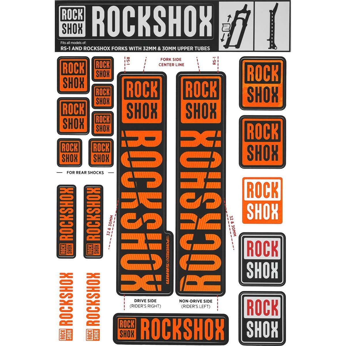 RockShox Sticker Decal Set für 30 | 32 | RS1 Federgabeln – Farbig