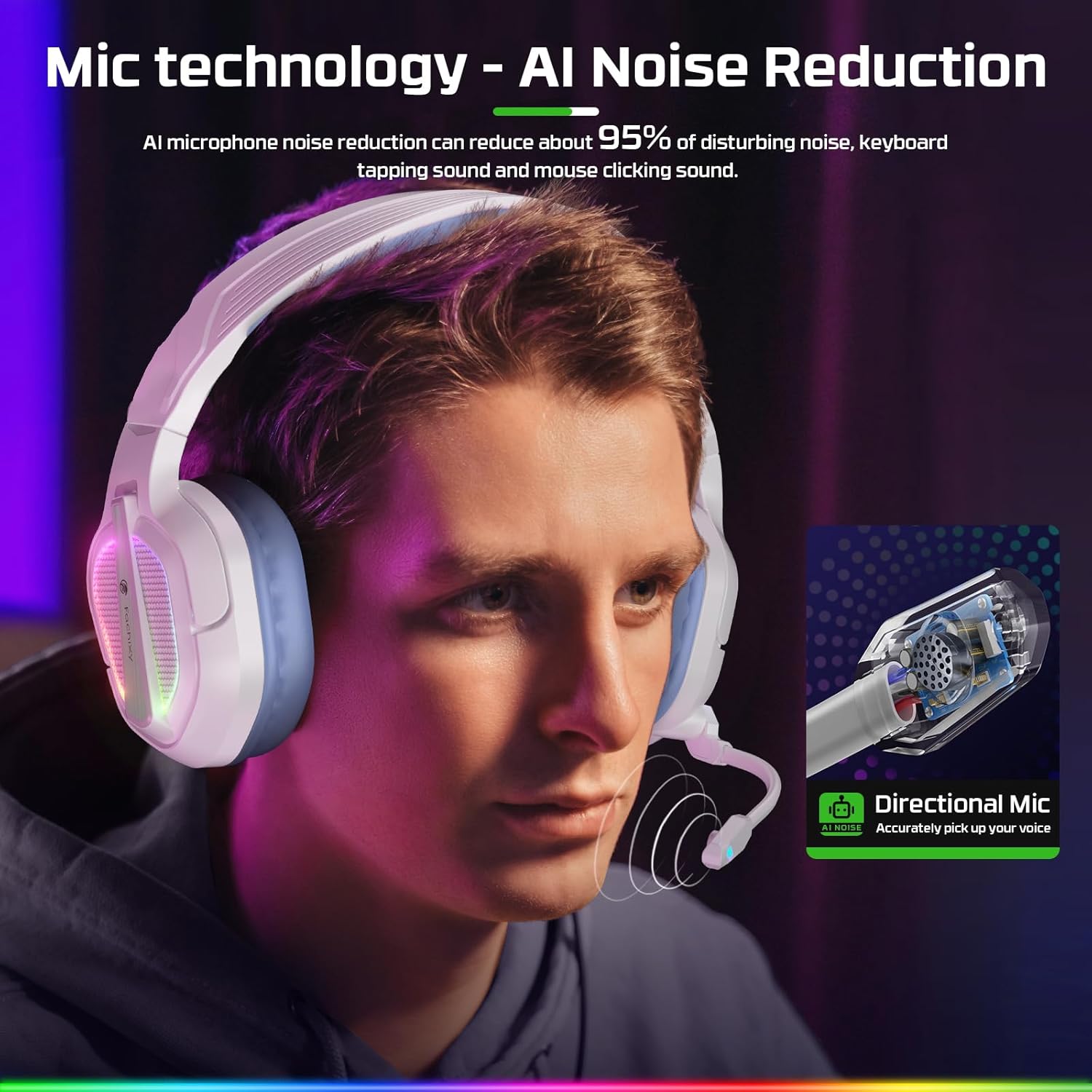 FC200 Foldable Gaming Headset for PS4, PS5, PC, Xbox, Switch - Wired Gaming Headphones with ENC Mic && RGB Light