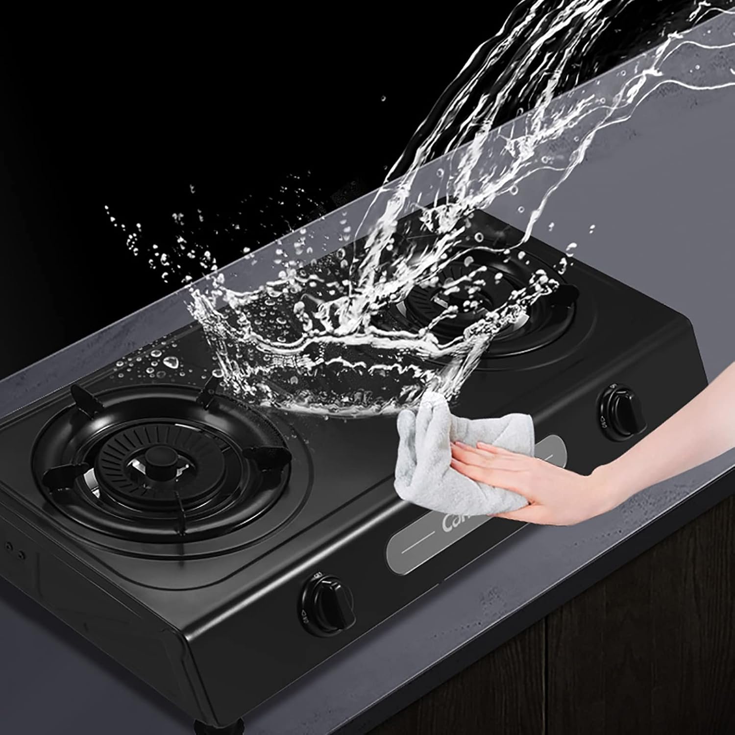 Burner Gas Cooker gas hob Kitchen Desktop Stove，2-Zone Hob, Portable Stainless Steel Cooktop， Easy To Clean, Compatible With All Cookware [Energy Class A]
