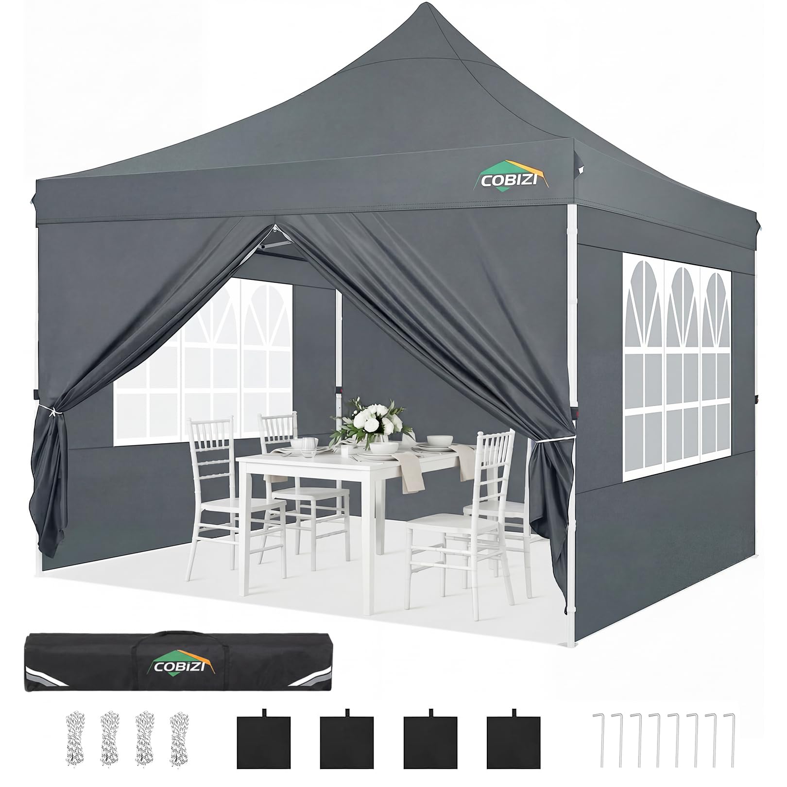 COBIZI 10x10 Pop up Canopy Tent for Parties, Easy Setup, 4 Walls,4 Sandbags