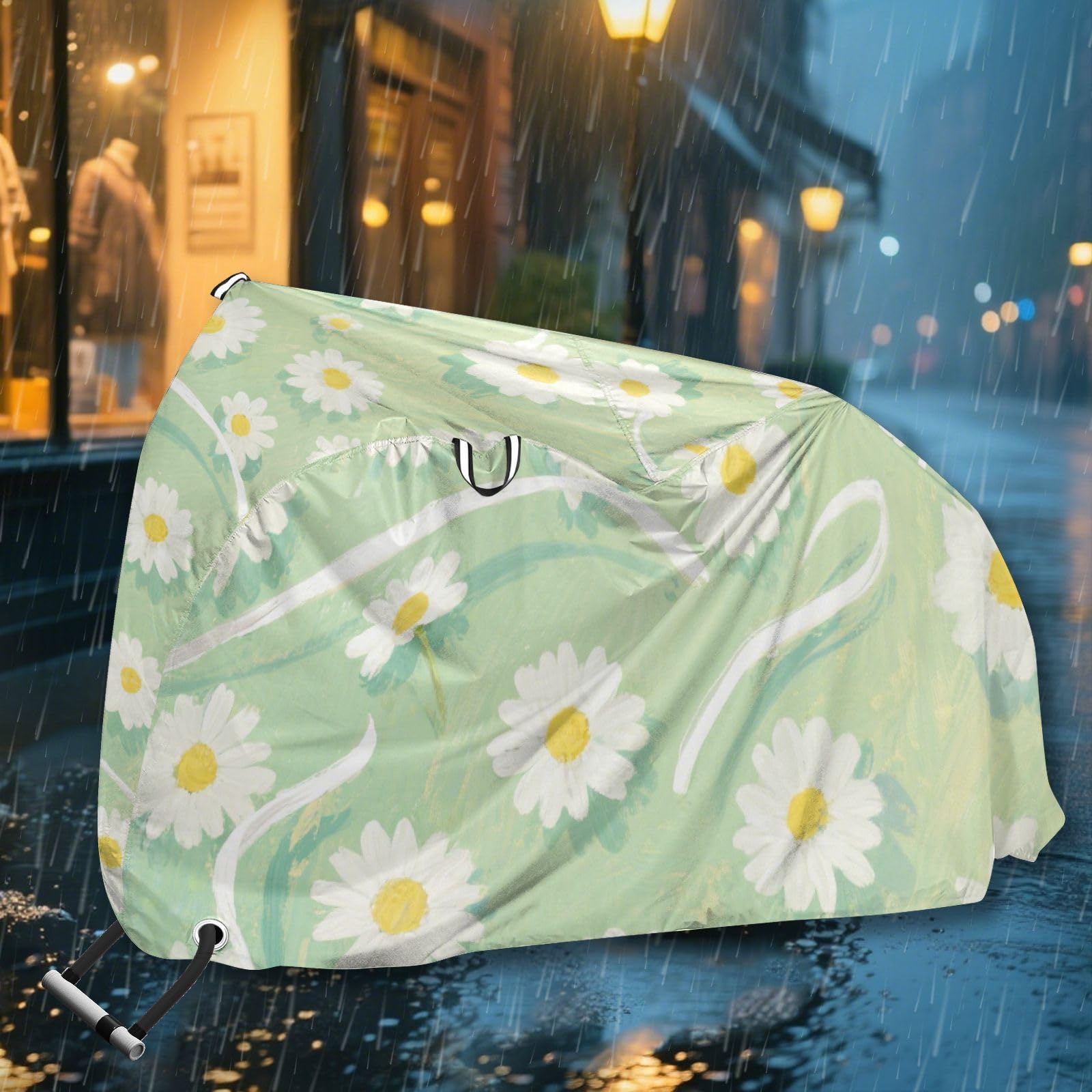 Housse de vélo imperméable avec trous de verrouillage - Résistante aux UV - Pour intérieur et extérieur - Convient à la plupart des motos - Blanc - Motif marguerites