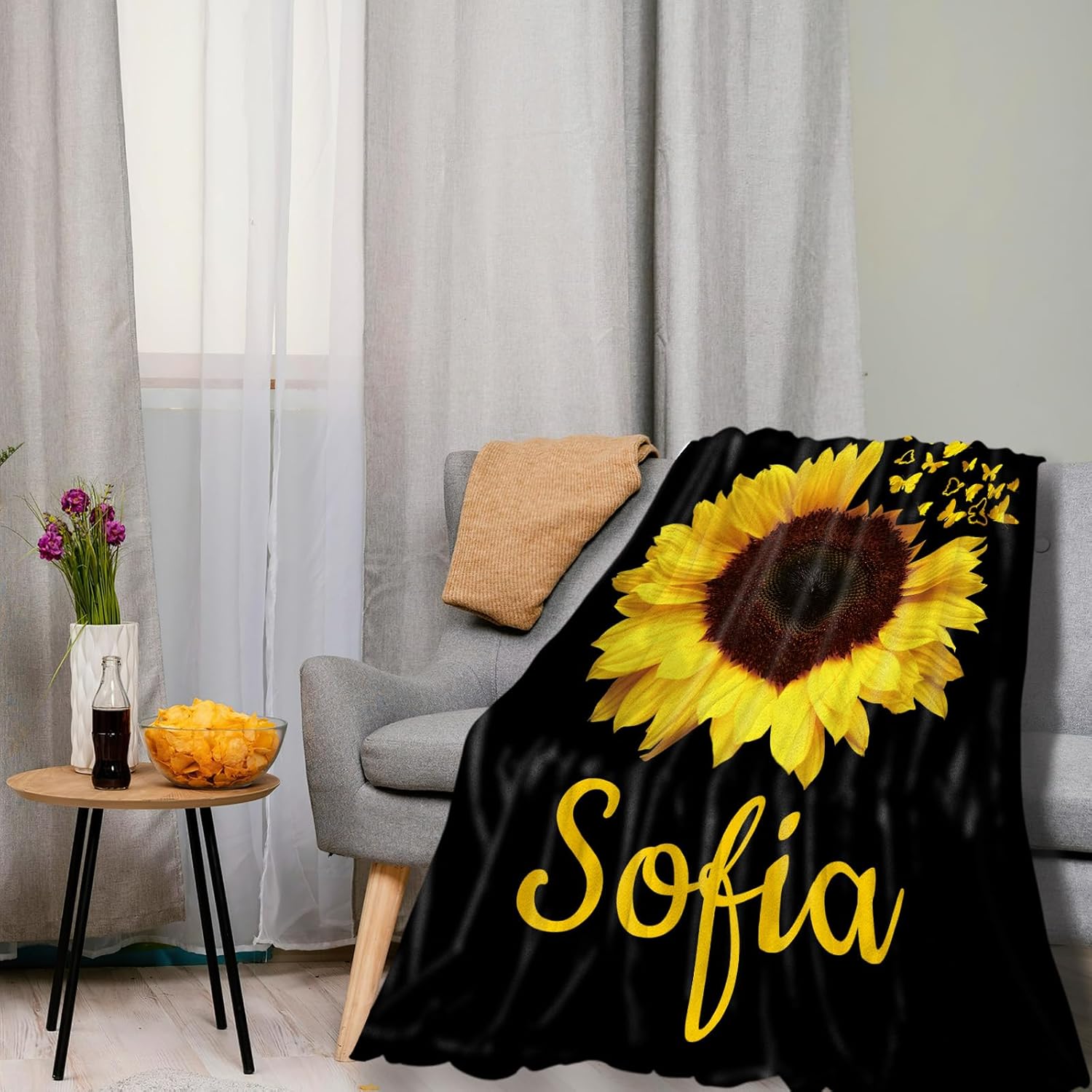 Custom Blanket with Name Sunflower Floral Blankets Personalized Throw Blanket Mother Birthday Gifts Fleece Blanket Sunflower Gifts for Women - Image 2