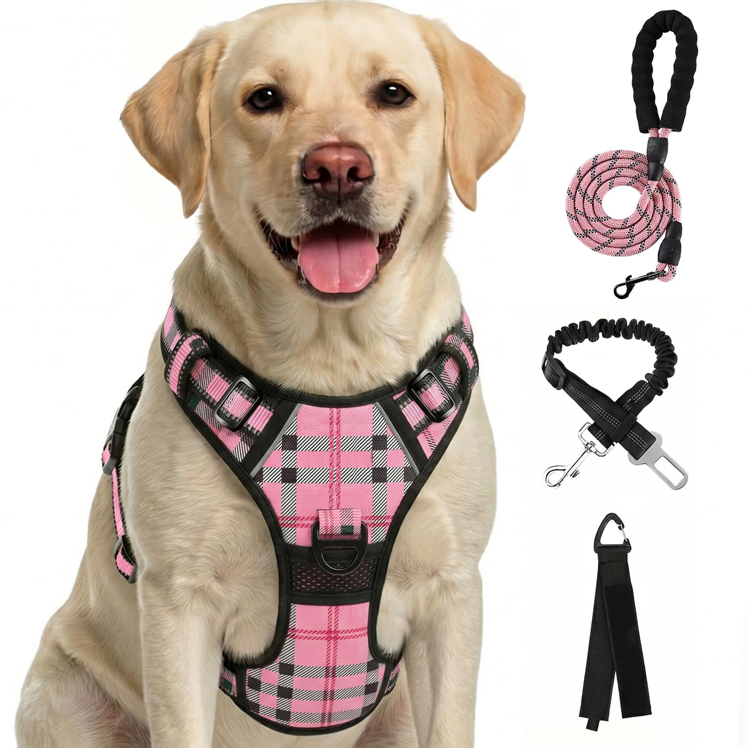 FURRYFECTION Hundegeschirr, kein Ziehen, reflektierendes Oxford-Gewebe, gepolsterter Griff, 4 verstellbare Gurte, 2 Leinenclips, kein Würgen, Haustierwestengeschirr