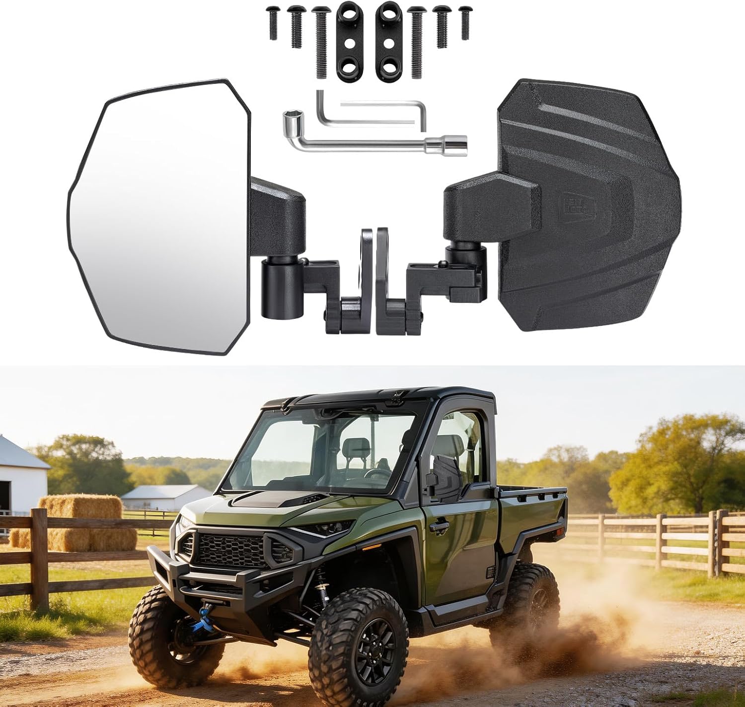 KEMIMOTO Large Size Side Mirrors Extension Adjustable Door/A-Pillar Mounted Compatible with Polaris Ranger Crew/XD 1500 2024-2026 Northstar Premium Ultimate, Accessories Replace #2889099#2889862
