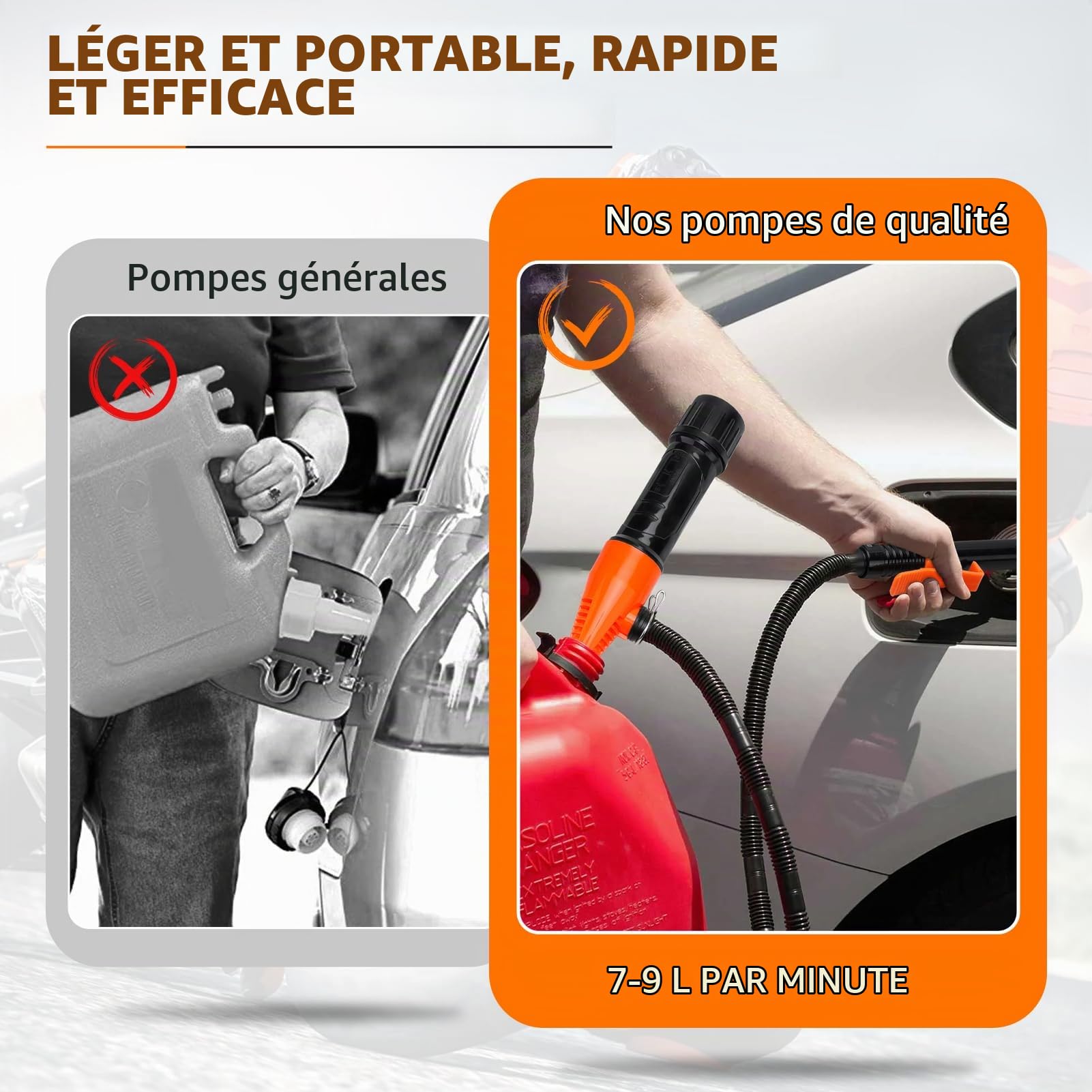 Pompe de Transfert Électrique à Batterie pour Liquide - Siphon Portable avec Aspiration Automatique 2.4 GPM pour Essence et Carburant