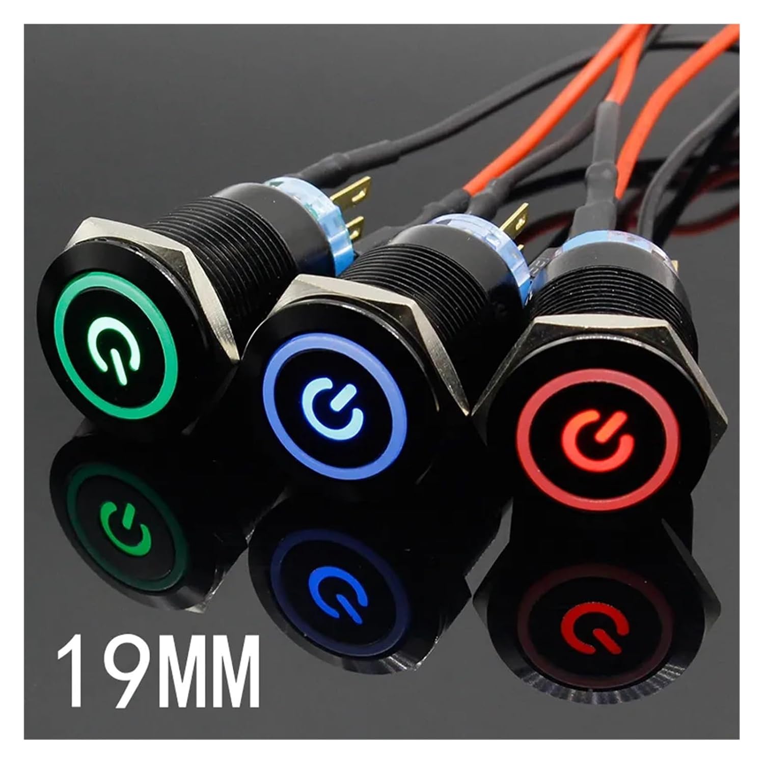 19mm Metal Oxide Black Button LED Power Sign Light Button Momentary/Latching Control Button Switch 5V 12V 24V 220V(Green,Momentary,24V)