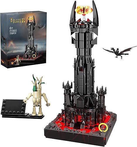 VONADO Juego de construcción de torre oscura, compatible con juego de bloques de castillo mágico, ladrillos de arquitectura de castillo con luces