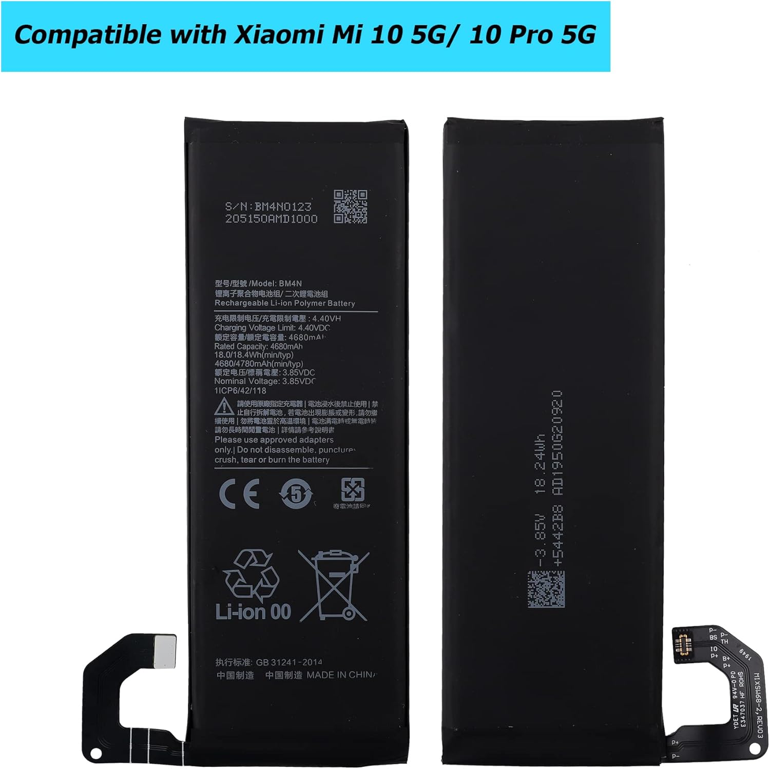New BM4N Replacement Battery Compatible with Mi 10 5G M2001J2G M2001J2I with Toolkit
