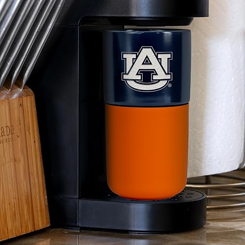 Miniatura 478 de Rico Industries NCAA Miami of Ohio Redhawks - Vaso de cerámica de 16 onzas con agarre de silicona, grabado láser profundo, diseño de color negro