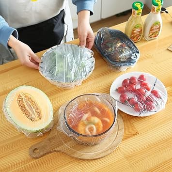 Kyrotech 100’re Reusable Elastic Plastic Bowl Lids – Transparent, 12x30 cm, Airtight Food Storage Bonnet, For Home and Restaurant