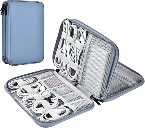 Miniatura 7 de Organizador de cables de cuero para viaje, impermeable, organizador de cables de viaje, portátil, organizador técnico, estuche de viaje para Verde