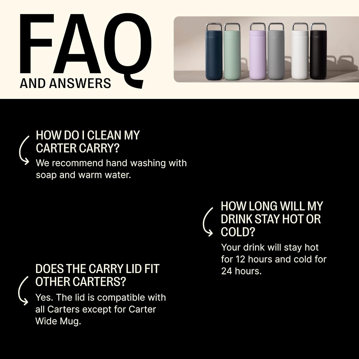 Fellow 20 oz Carter Carry Water Bottle - Leak-Proof Lid, Vacuum Insulated Stainless Steel Tumbler, Keeps Heat for 12 Hours/Stays Cold for 24 Hours, Stainless Steel Handle, Dishwasher Safe,Matte Grey - Image 3