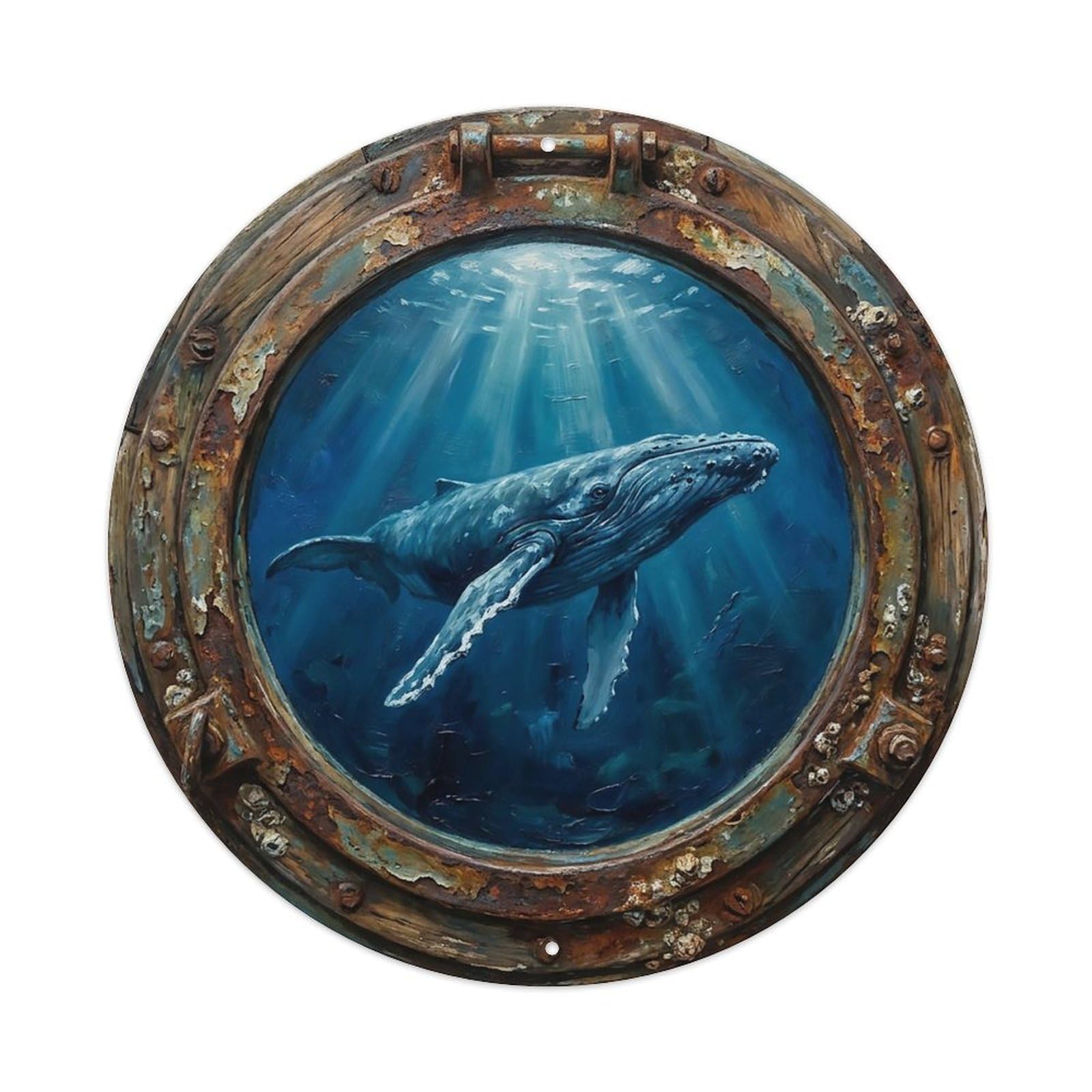 Vintage Porthole Humpback Whale Majestic Ship Window Undersea Deep Sea Metal Tin Sign