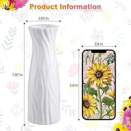 Miniatura 2 de Hoolerry 12 jarrones de flores blancas a granel para centros de mesa, florero blanco de plástico para flores, jarrón decorativo alto irrompible para