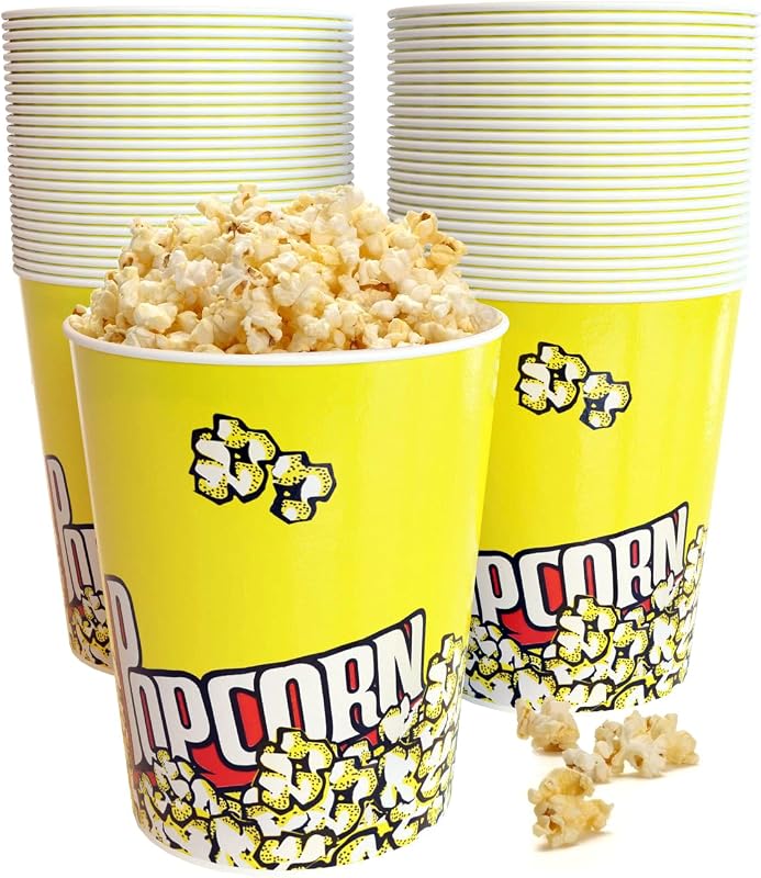 EGGKITPO 32 Oz Popcorn Buckets 50 Pack Retro Style Disposable Popcorn Box Grease Resistant Small Holer for Home Movie Night Birthday Christmas Concession Stands Bars