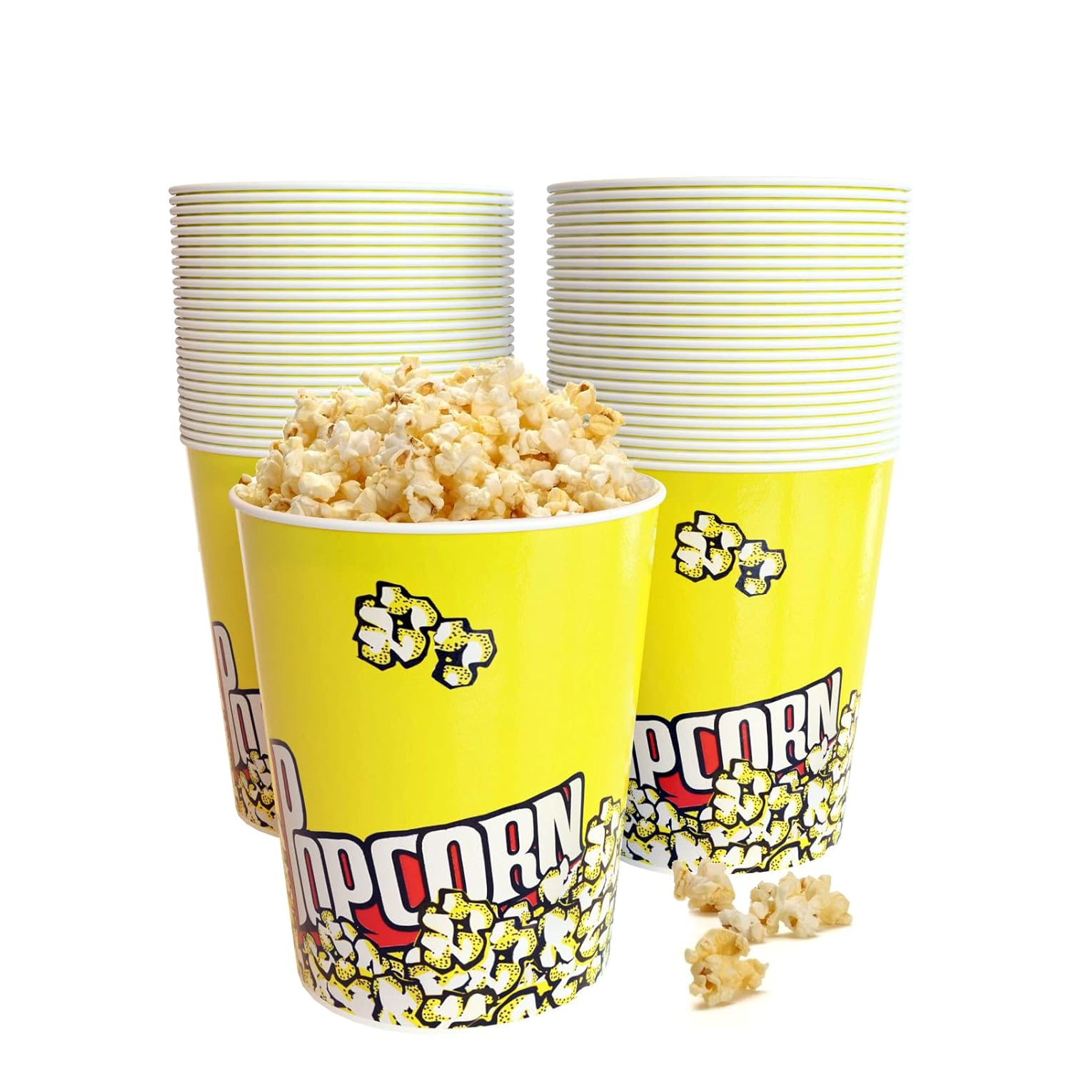 EGGKITPO 32 Oz Popcorn Buckets 50 Pack Retro Style Disposable Popcorn Box Grease Resistant Small Holer for Home Movie Night Birthday Christmas Concession Stands Bars